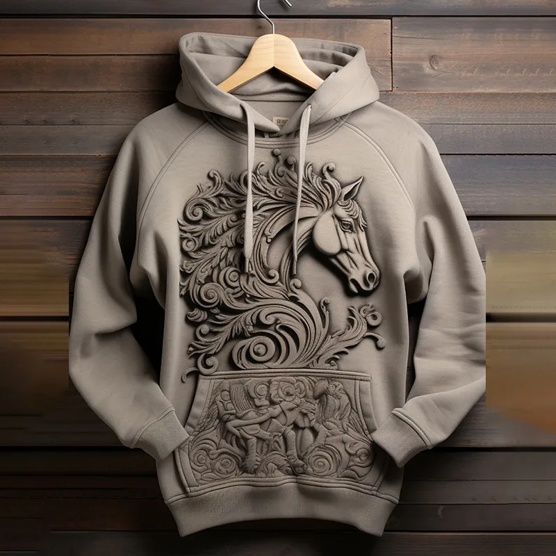 Vintage Horse Print Long Sleeve Hoodie