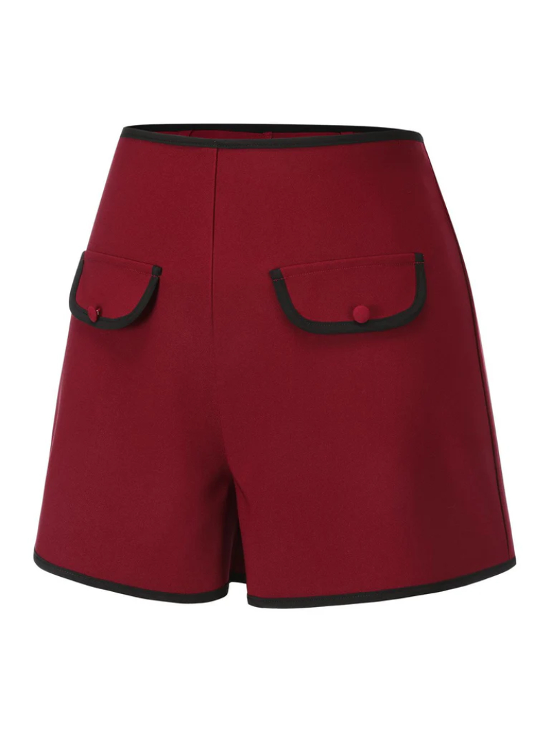 RED 1950S ELASTIC WAIST SOLID SHORTS