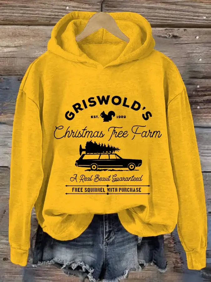 Women's Christmas Griswold Co Christmas Tree Farm Hooded Sweatshirt