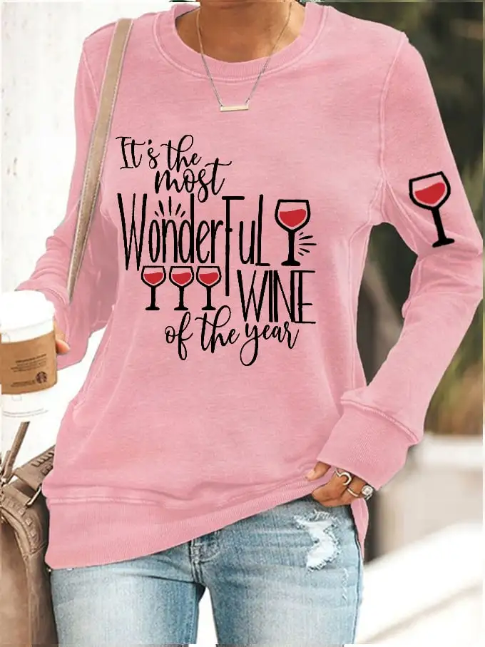 Women's Christmas It's The Most Wonderful Wine of The Year Printed Sweatshirt