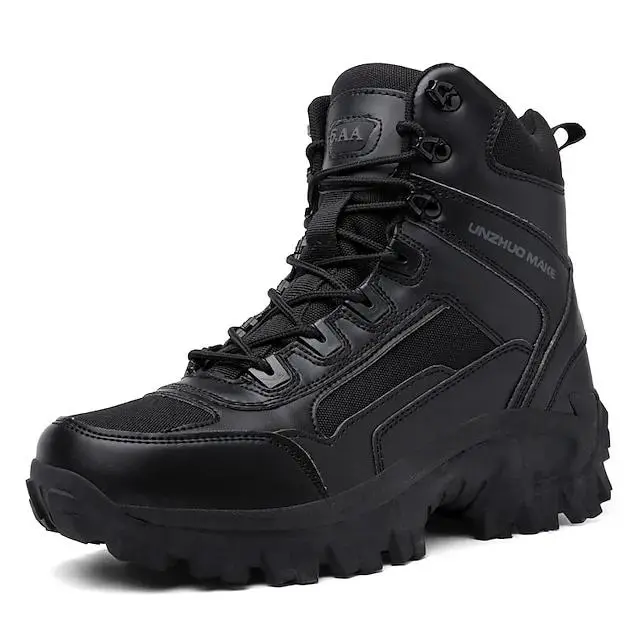 Men's Black Tactical Combat Boots – Heavy-Duty Lace-Up Boots with Rugged Sole for Hiking, Work, and Outdoor Activities