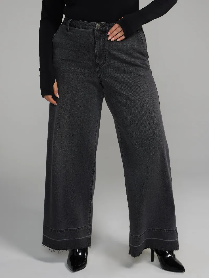 Wide Leg Vintage Black Wash Jeans