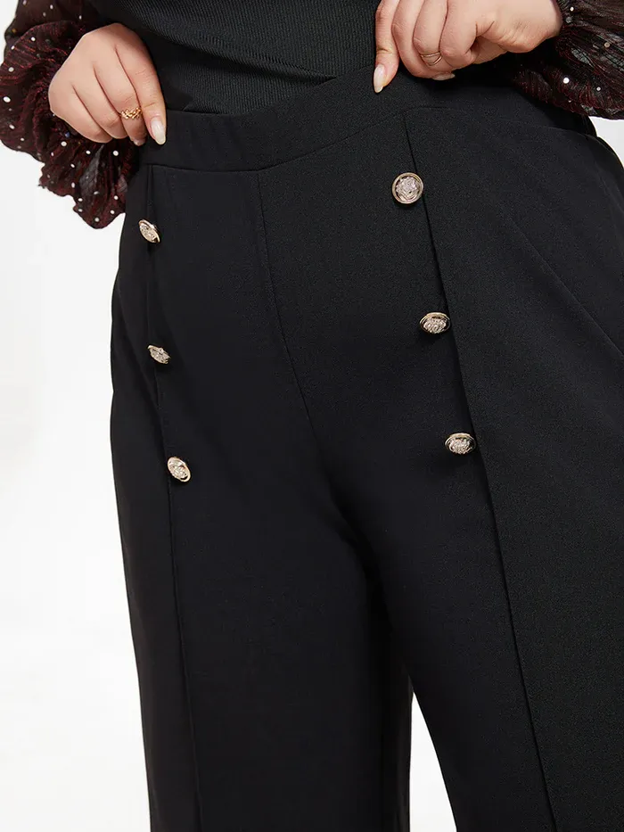 Button Detail Wide Leg Pants