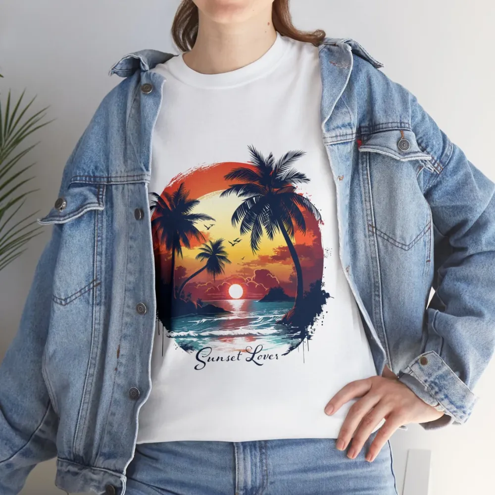 Women's Pretty Sunset Loves Pattern Printed Tee