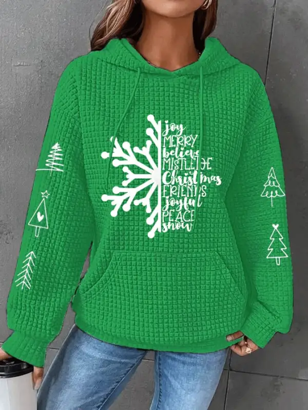 Women's Merry Christmas Christmas Snowflake Casual Waffle Hoodie