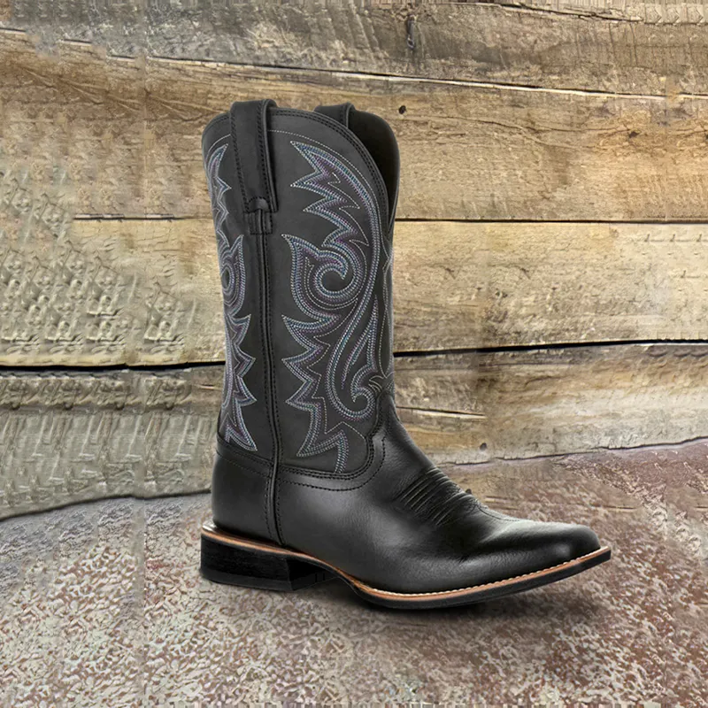 Western Tall Vintage Embroidered Broad Toe Cowboy Boots