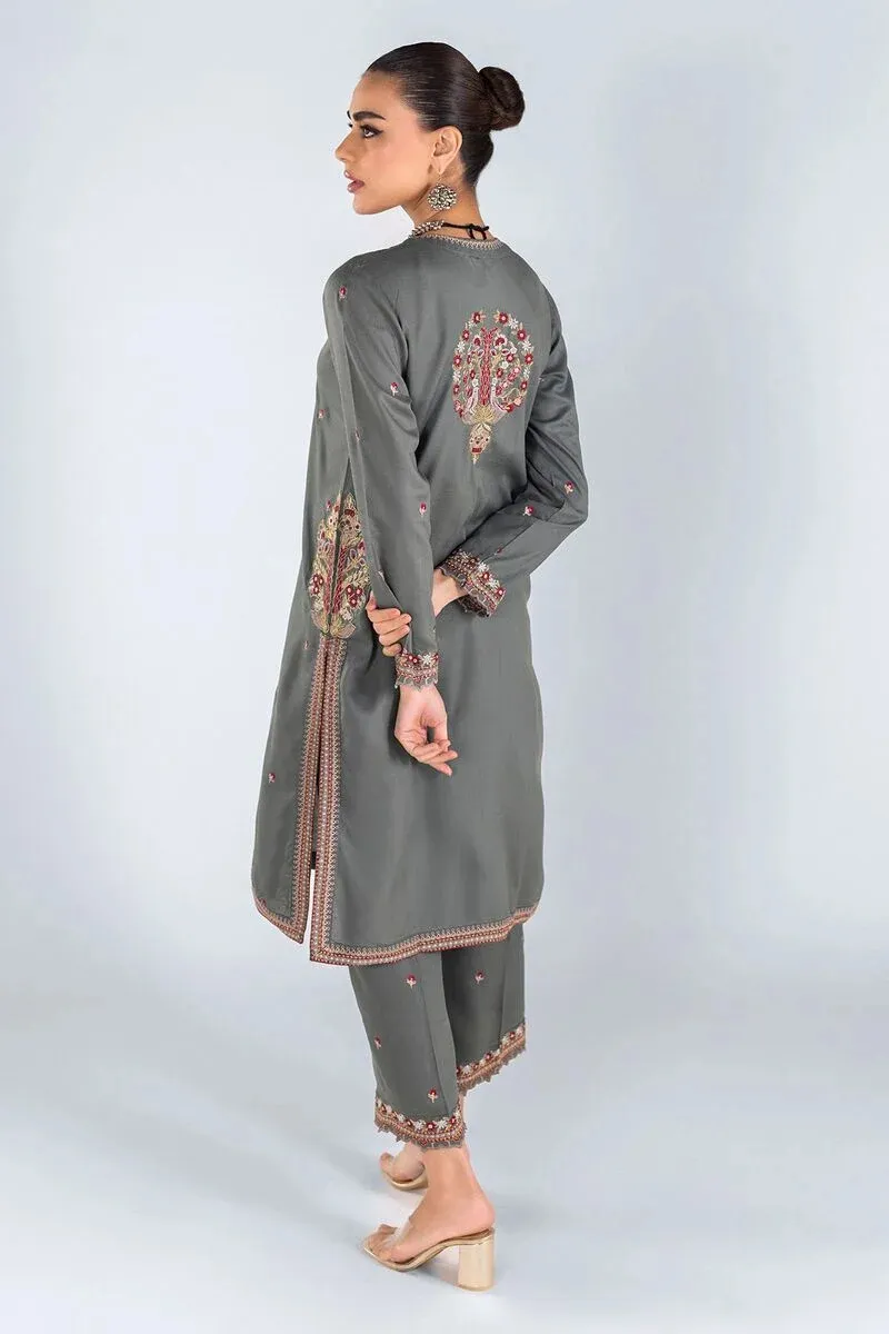 3 Piece Kurta Embroidered | Dupatta& Bottom & Tops | Color Dark gray