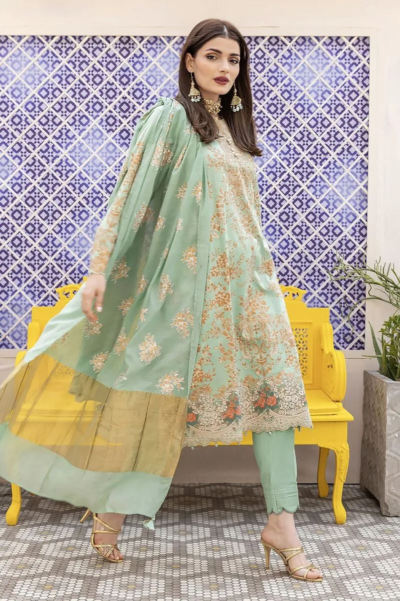 3 Piece Kurta Embroidered | Dupatta& Bottom & Tops | Color Light green