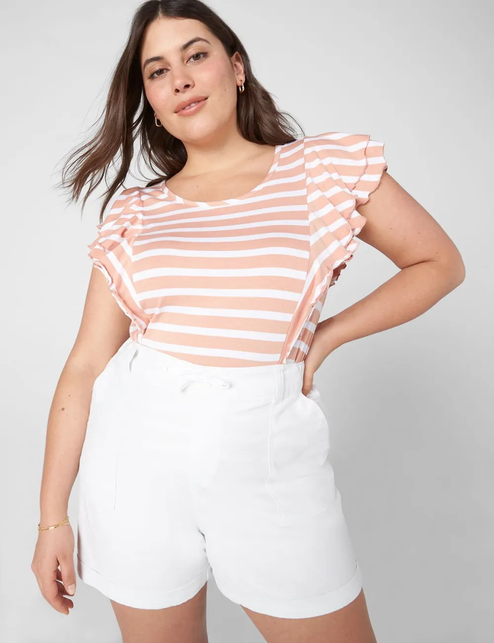 Classic Cap-Sleeve Striped Ruffle Tee