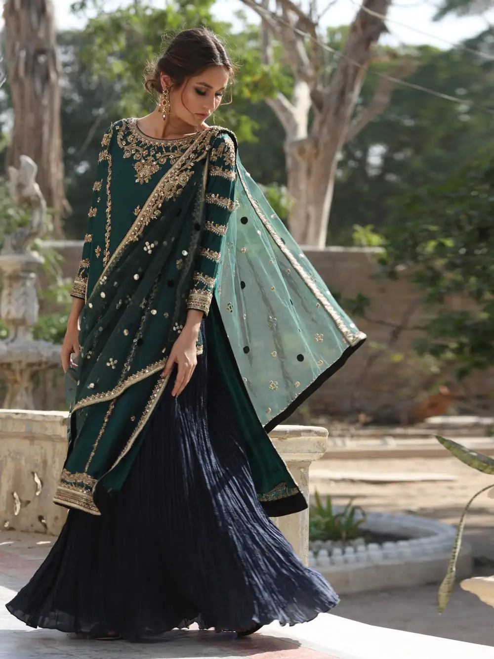 SIDE SLIT DRESS W/ PREDRAPED DUPATTA