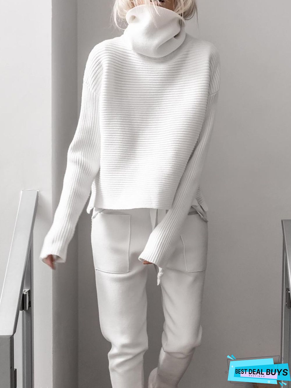 Turtleneck Knitted Two Pieces Pants Suits