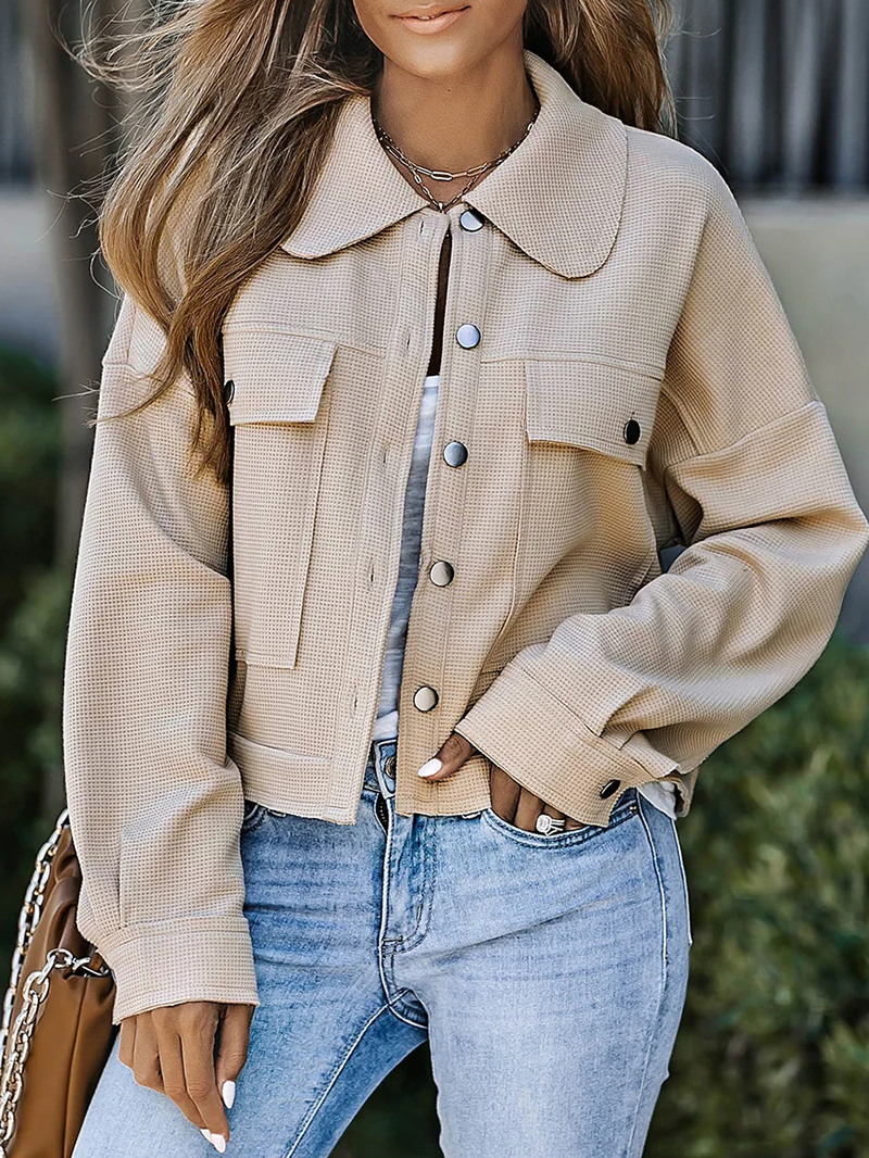 Casual solid color waffle lapel jacket