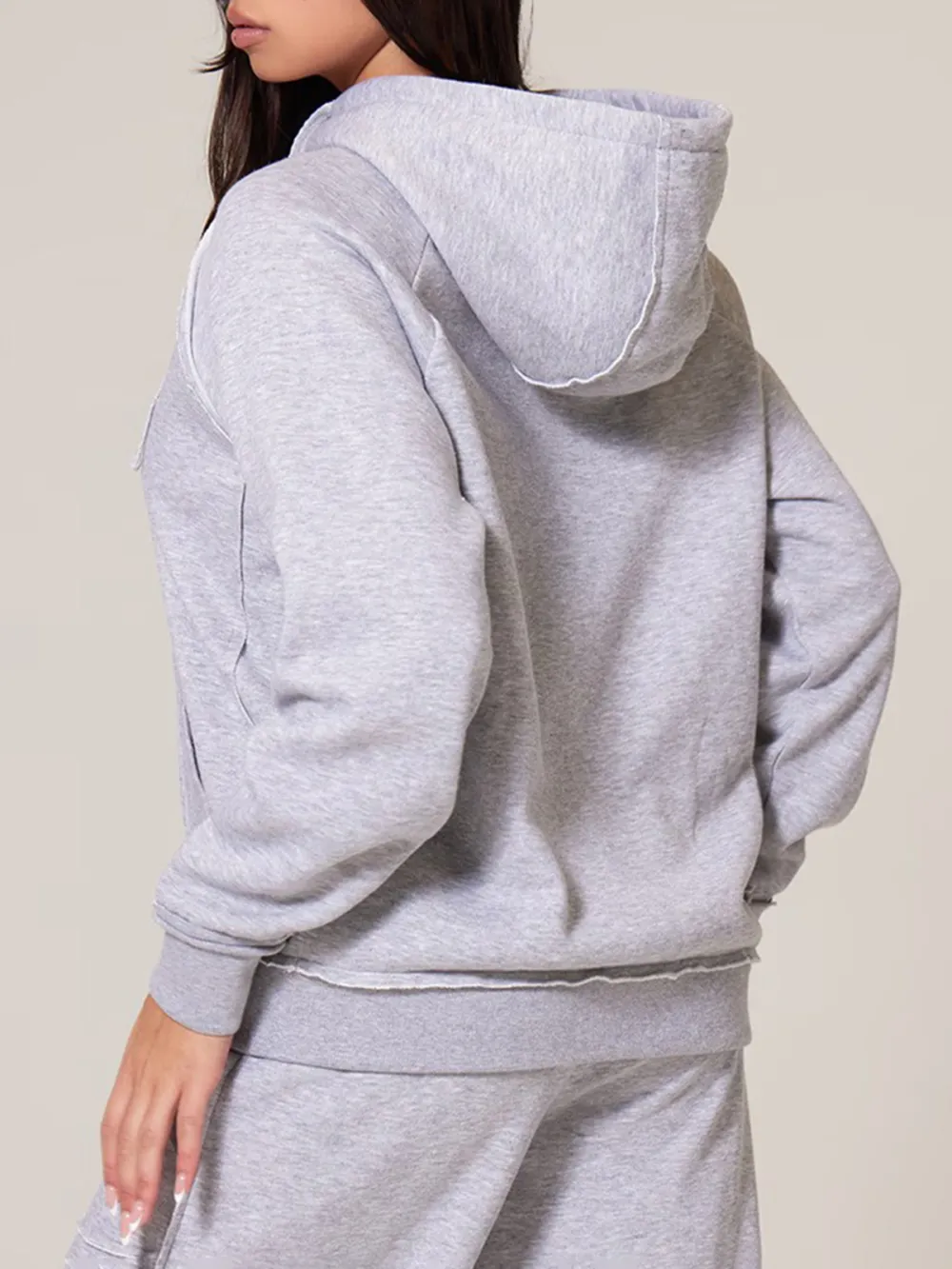 Grey Marl Exposed Seam Detail Zip Up Hoodie