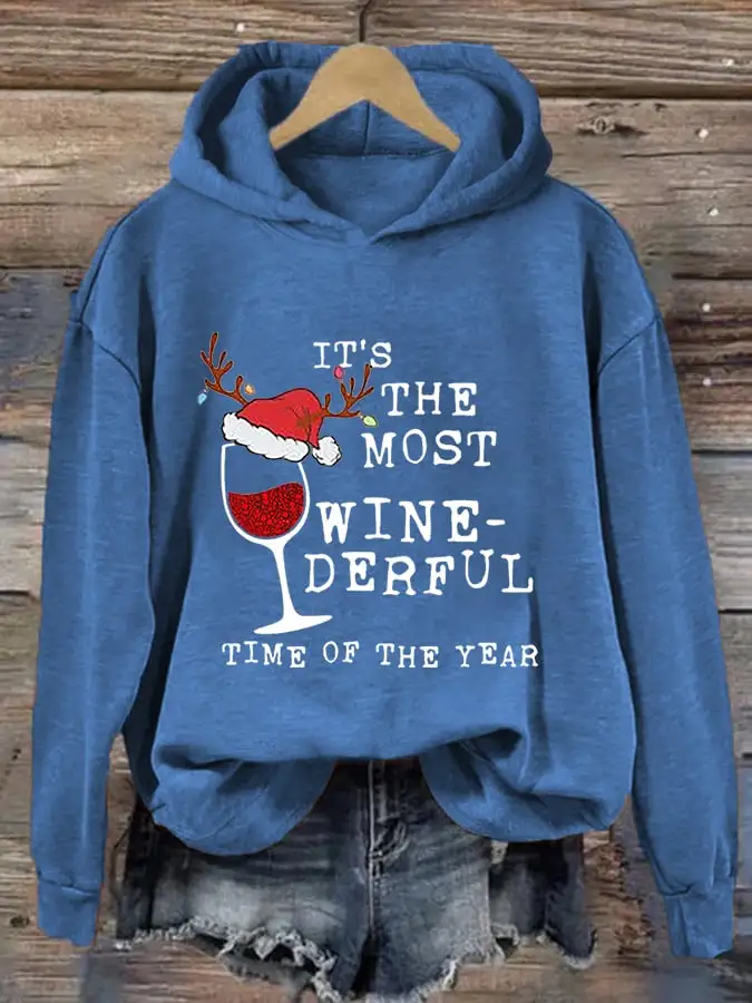 Women's Funny It‘s The Most Wine-Derful Time Of The Year Christmas Casual Hoodie