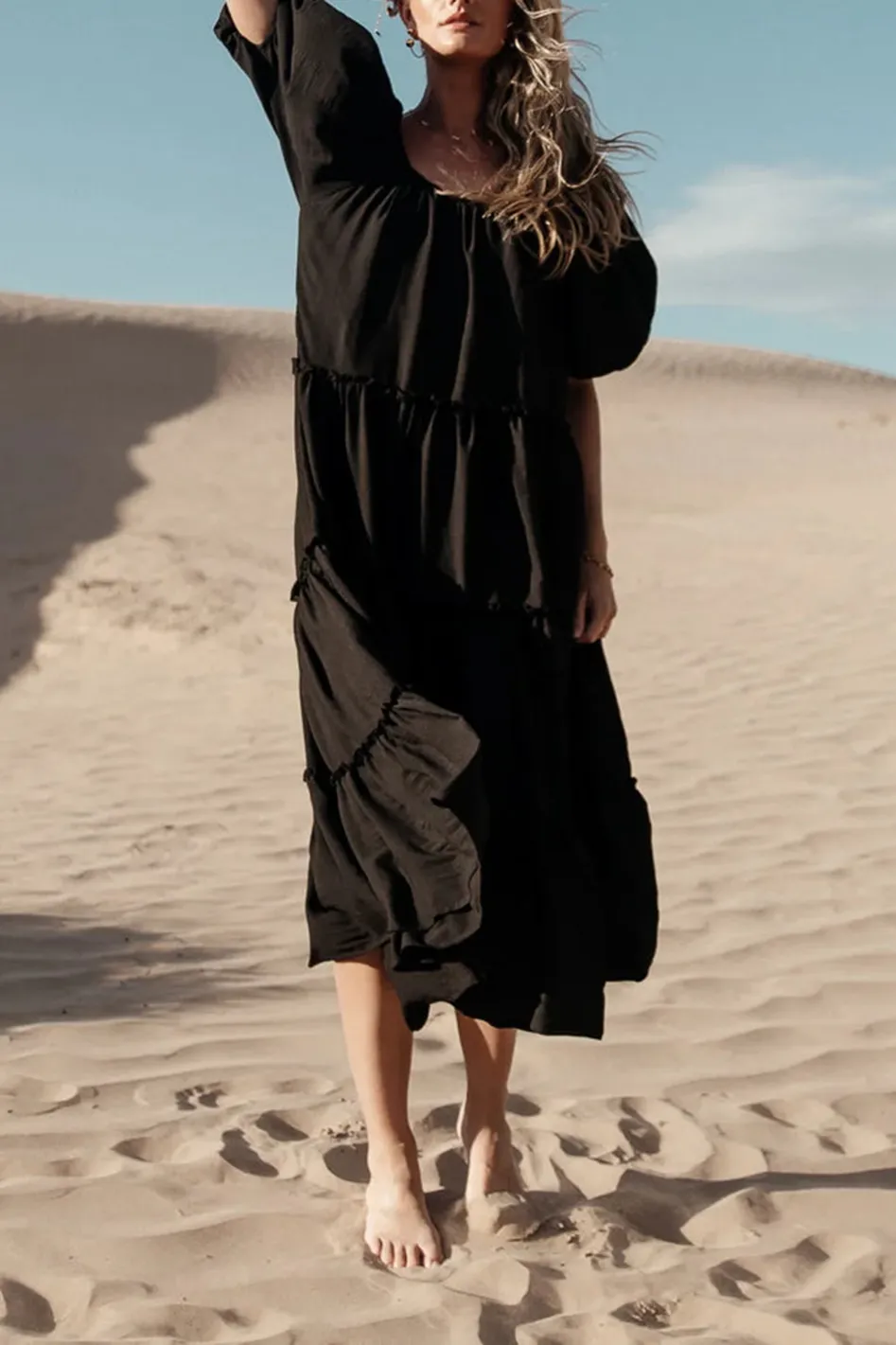 CORINNE TIERED MAXI DRESS IN BLACK