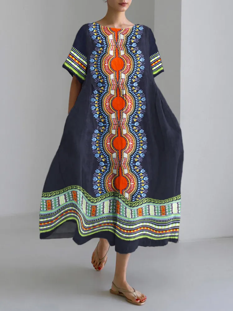 Ethnic Pattern Bohemian Print Women's Linen Maxi Dress