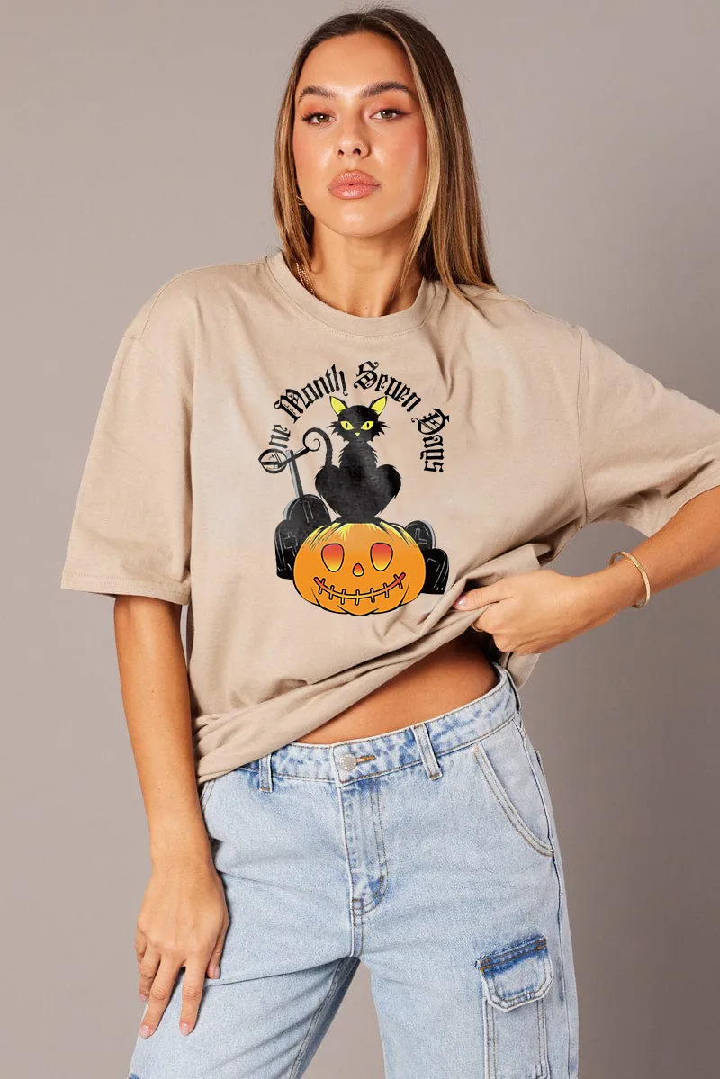 Women's Artistic Pumpkin Letter Combination Printed T-shirt