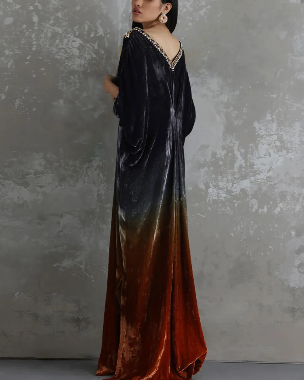 Elegant embroidered velvet kaftan