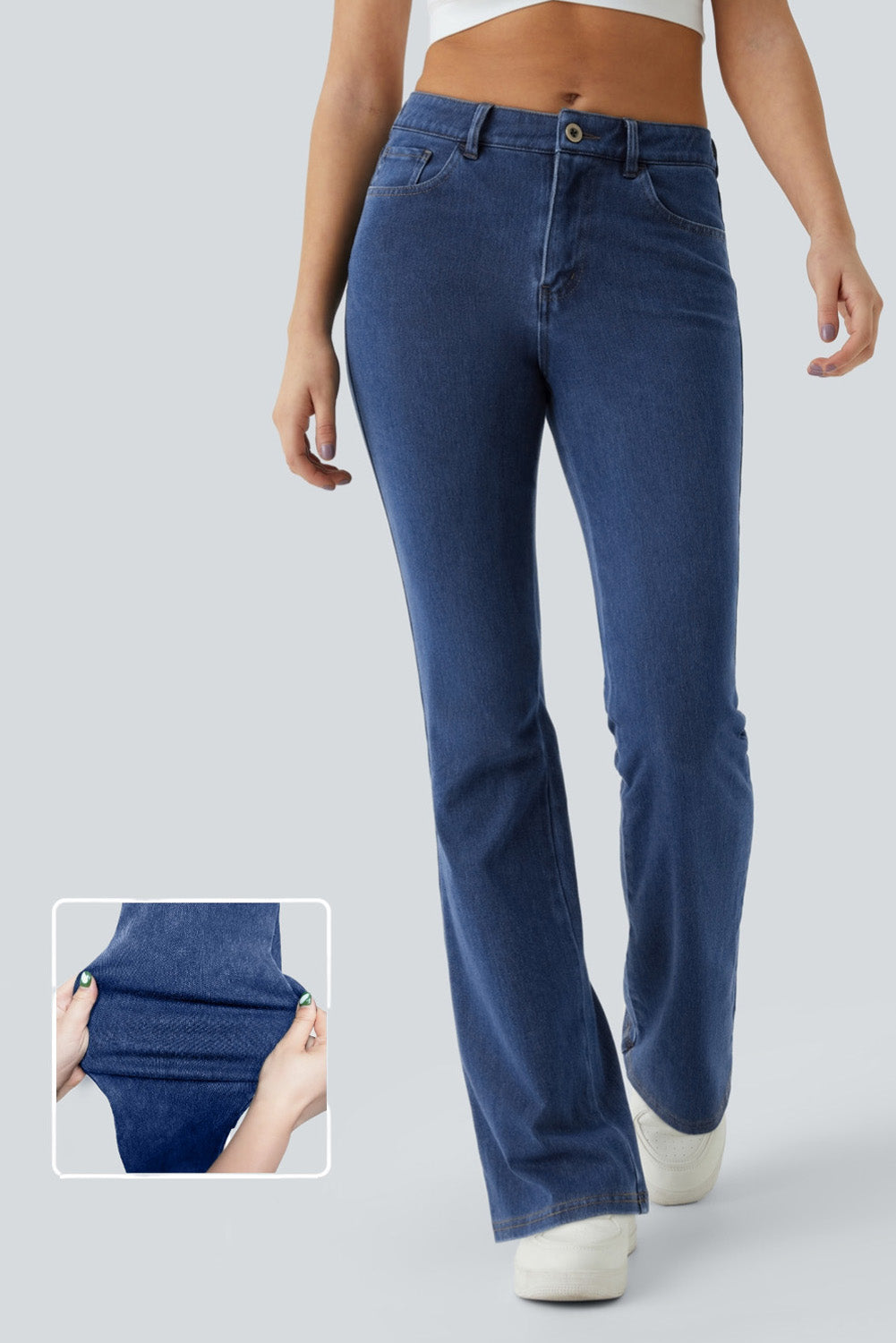 Mid Waist Stretchy Knit Casual Bootcut Jeans