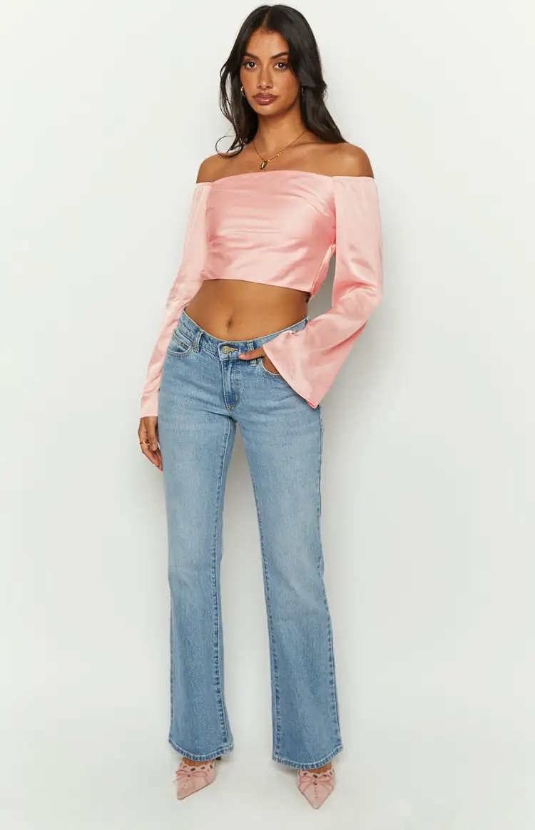 Darcie Pink Satin Long Sleeve Top