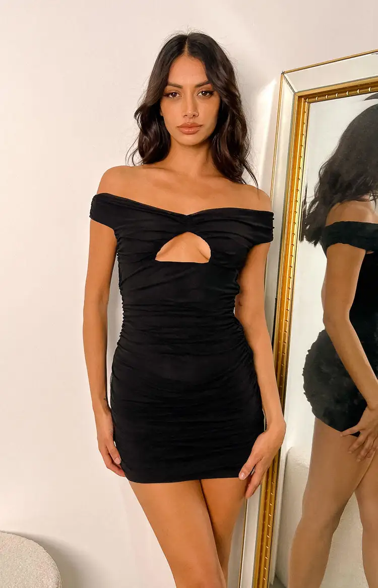 Your Love Black Mesh Off Shoulder Mini Dress