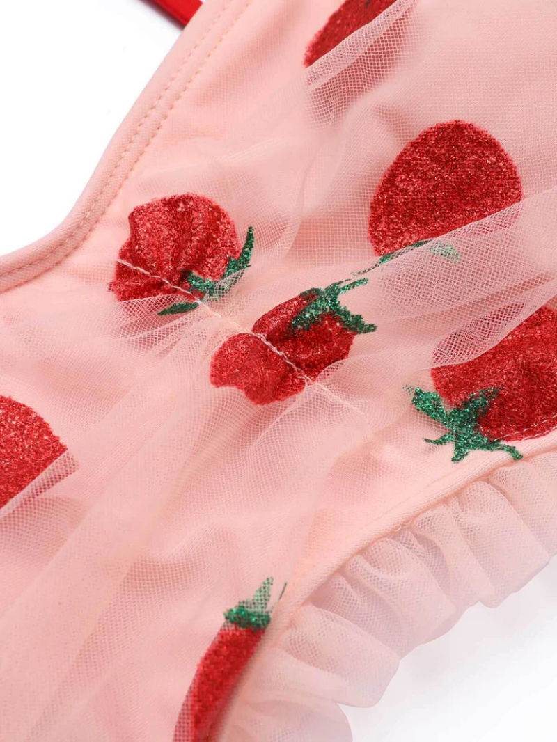 1950S LACE STRAWBERRY CAMI TANKINI SET