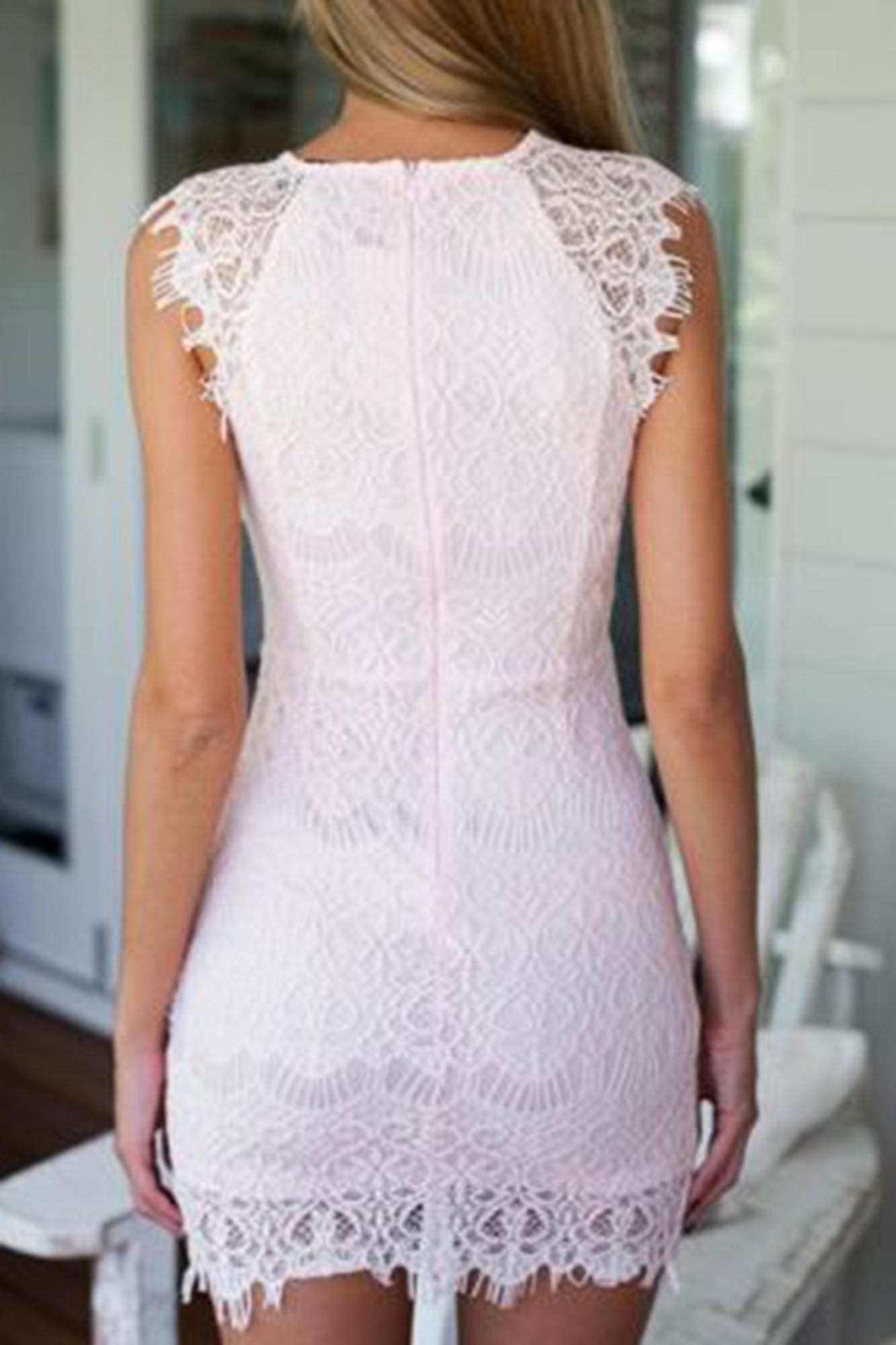 Drape Mini Dress with Light Pink Lace Overlay