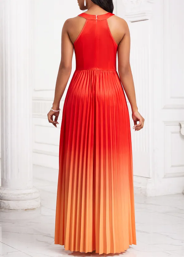 Ombre Cage Neck Orange Sleeveless Maxi Dress