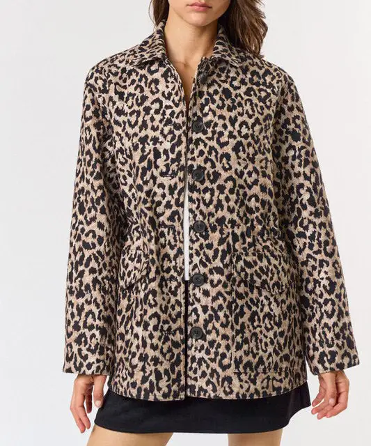 Leopard Button Down Jacket - Brown