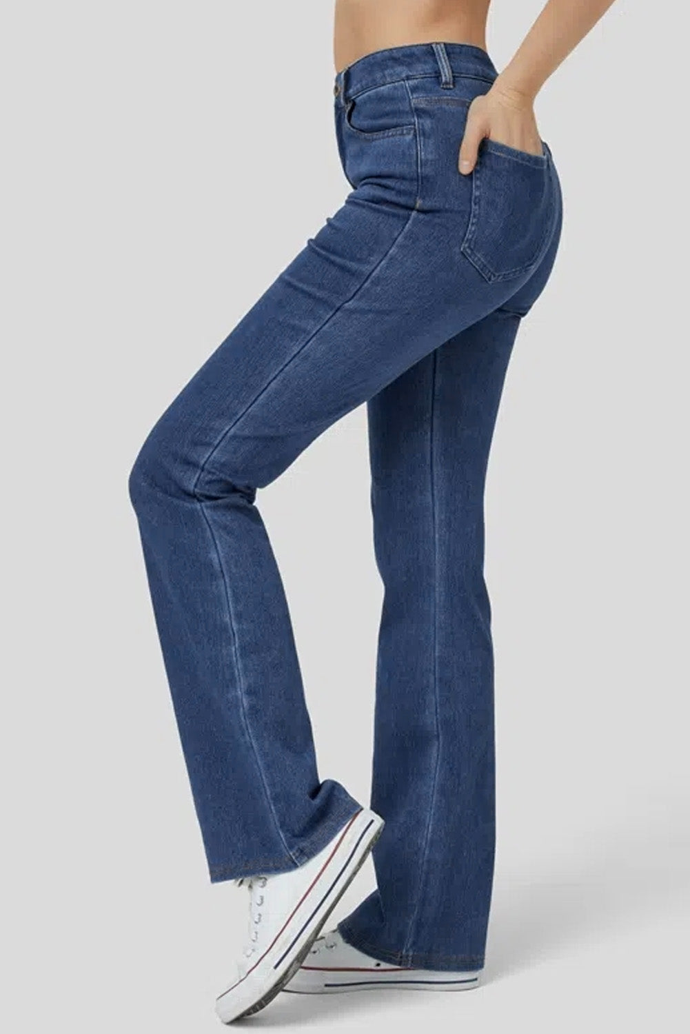 Mid Waist Stretchy Knit Casual Bootcut Jeans