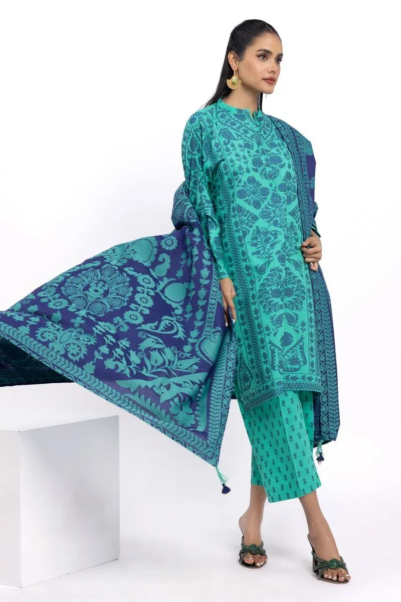 3 Piece Kurta Embroidered | Dupatta& Bottom & Tops | Color dark green