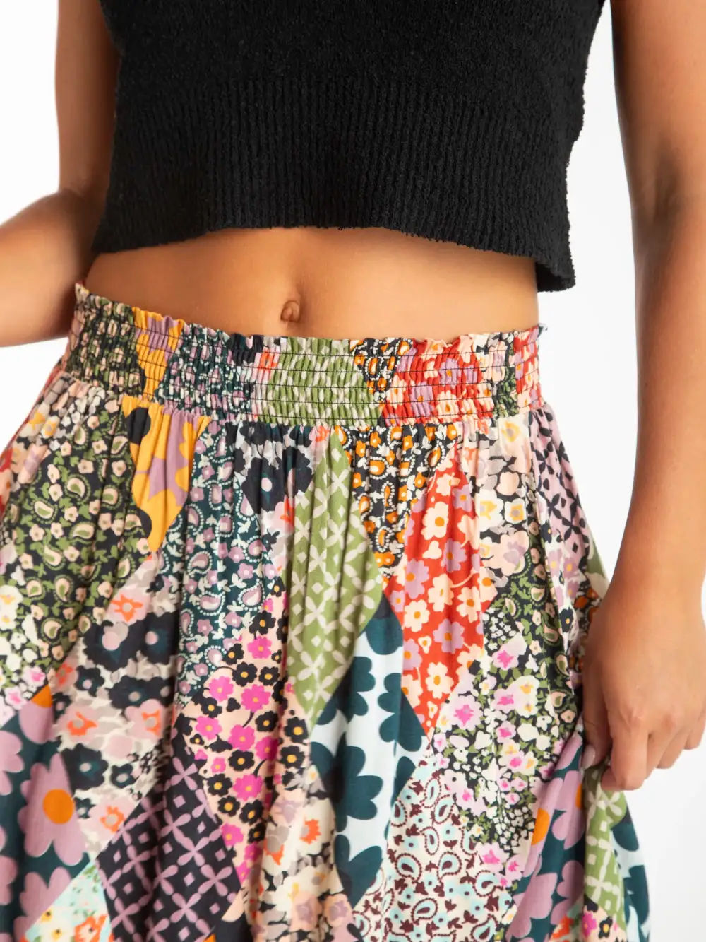 Maylin Midi Skirt - Floral Diamonds Patchwork