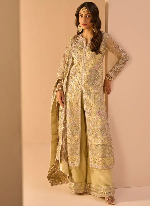 Light Yellow Embroidered Palazzo Suit