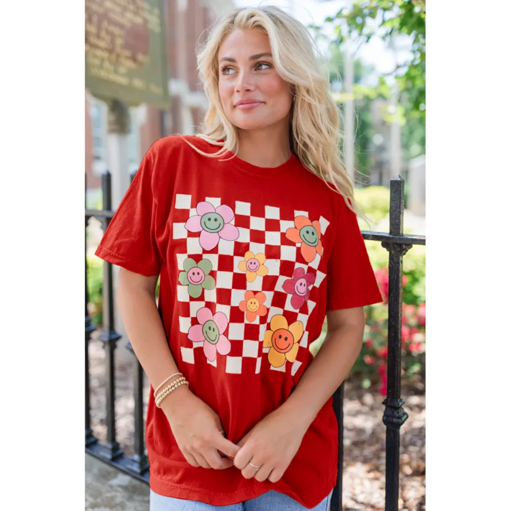 Daisy Checkered Fall Rust Graphic Tee