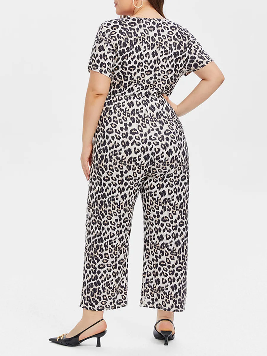 Leopard Print V-Neck Jumpsuit