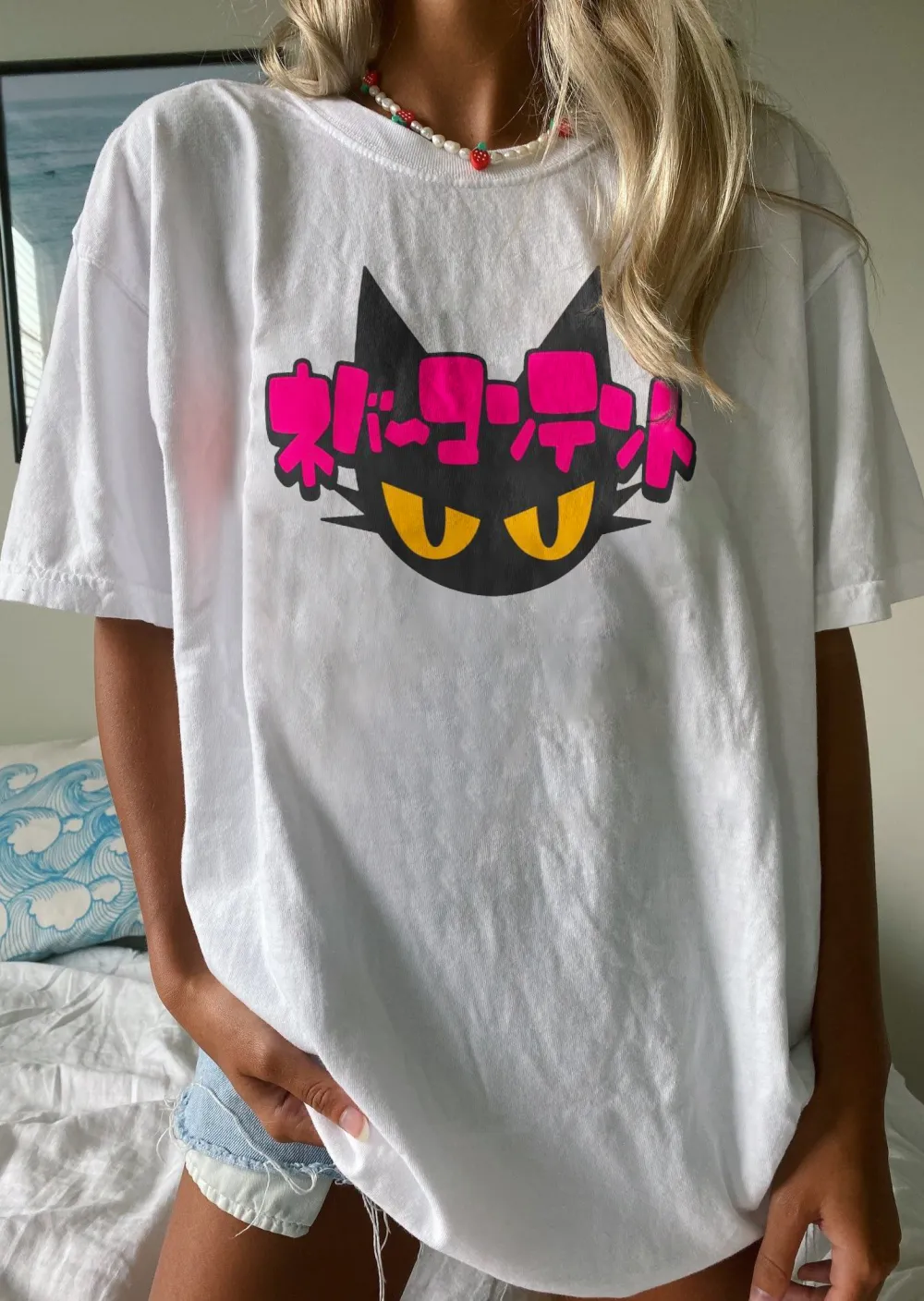 Women's Japanese Cartoon Cat Printed T-shirt