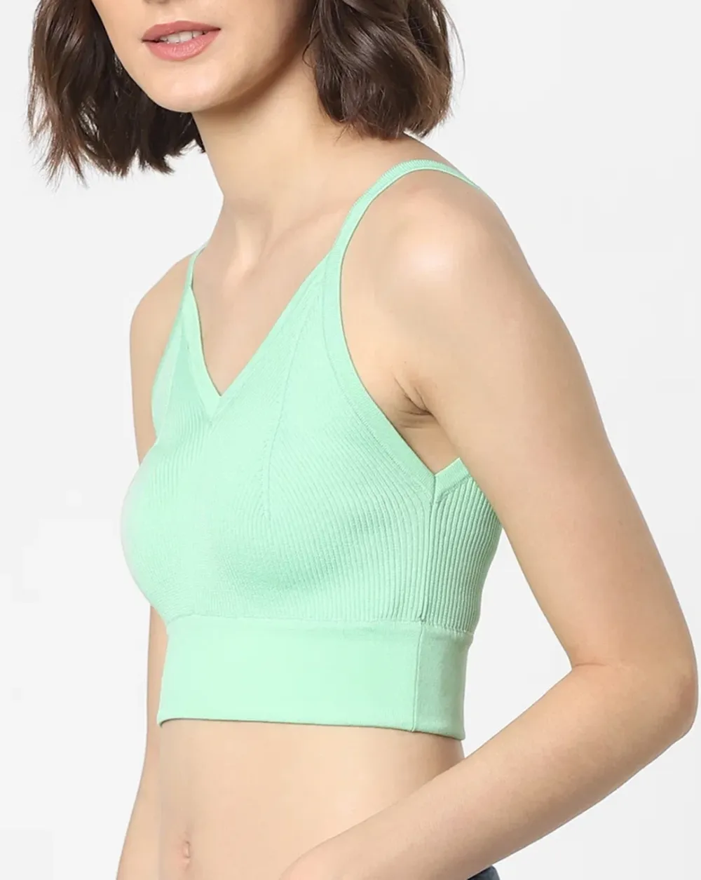 Green Ribbed Crop Top