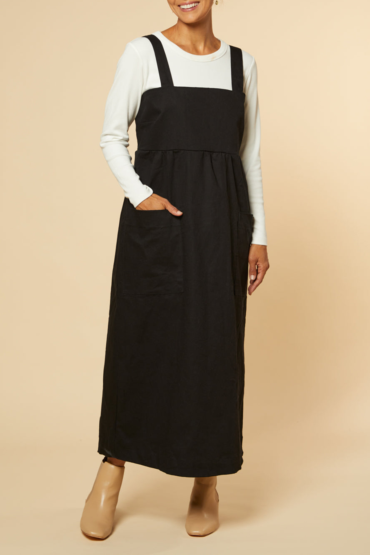 Francesca Denim Pinafore Dress in Black