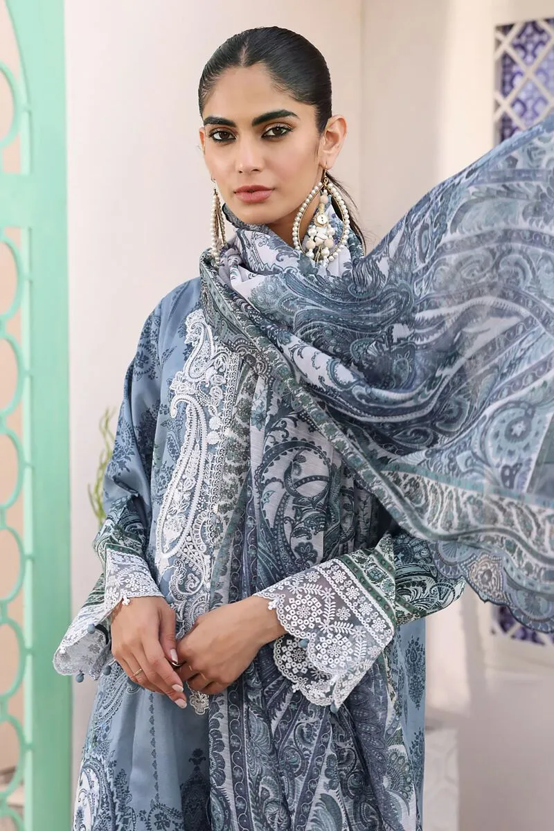 3 Piece Kurta Embroidered | Dupatta& Bottom & Tops | Color gray blue