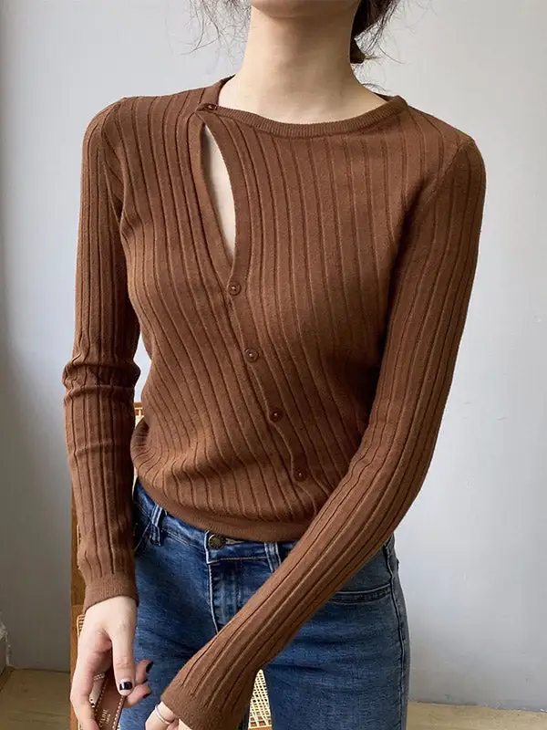 Fashion Asymmetric Solid Color Round-Neck Sweater Top