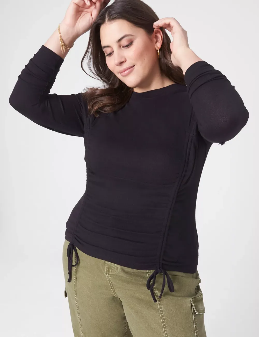 Fitted Crop Rib Tee With Double Drawcord Detail