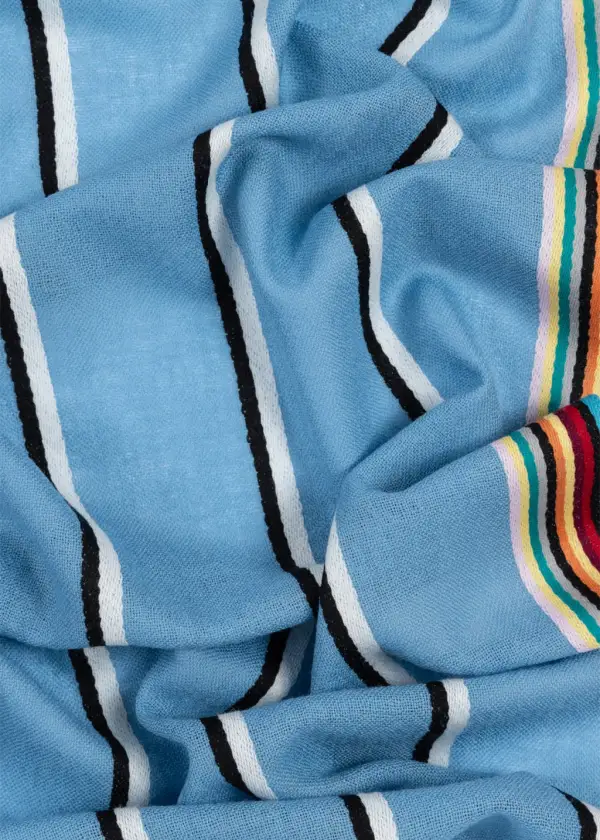 Sky blue artist striped edge wool cashmere scarf