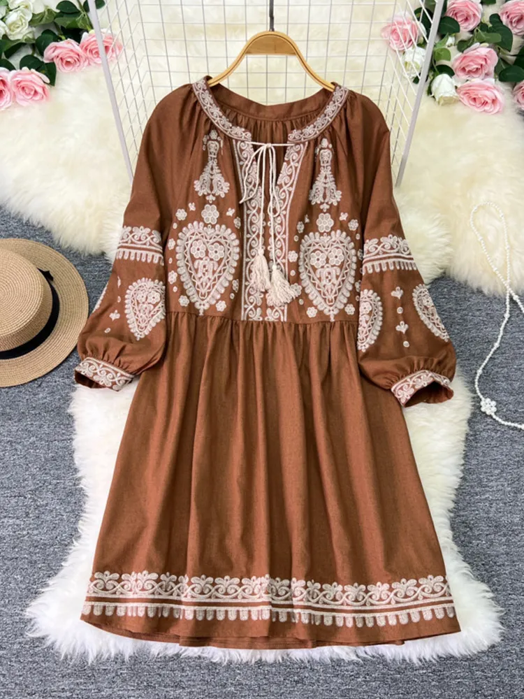 Women's Casual Retro Ethnic Embroidery Cotton Dress