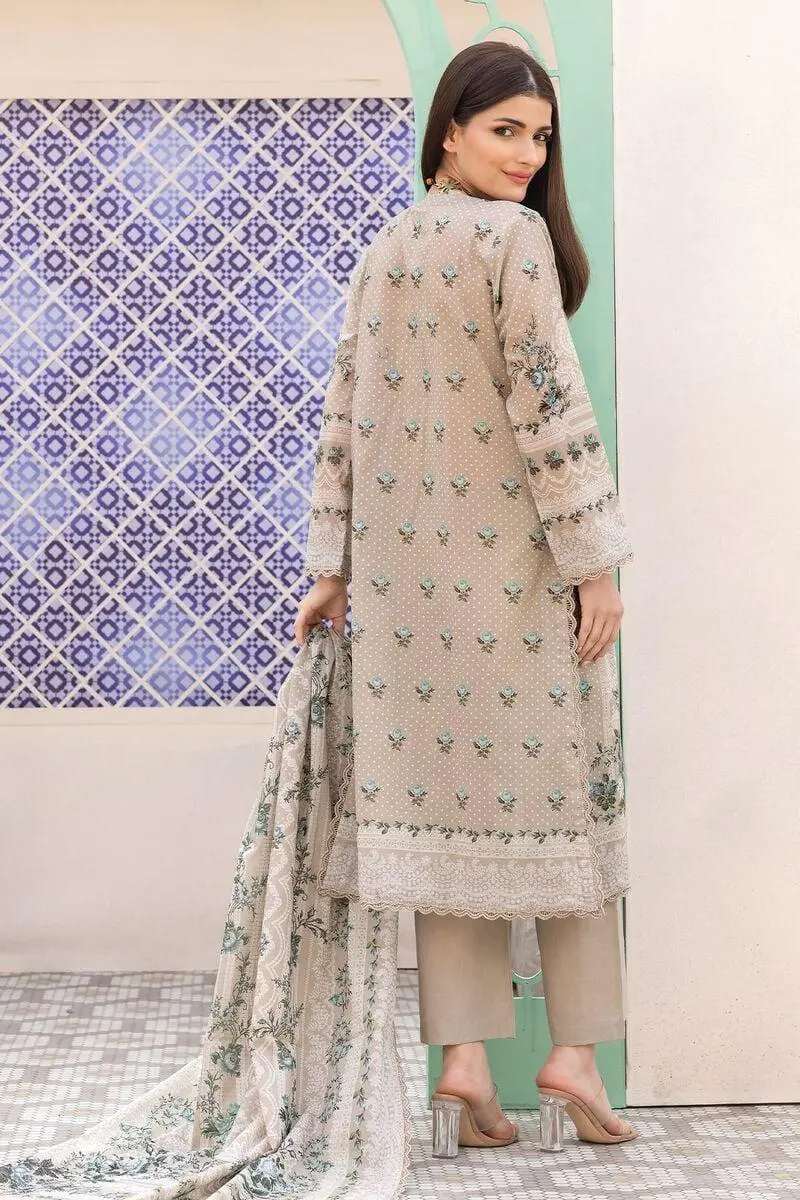 3 Piece Kurta Embroidered | Dupatta& Bottom & Tops | Color Khaki