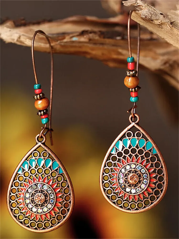 Boho Mandala Hollow Carving Beaded Earrings