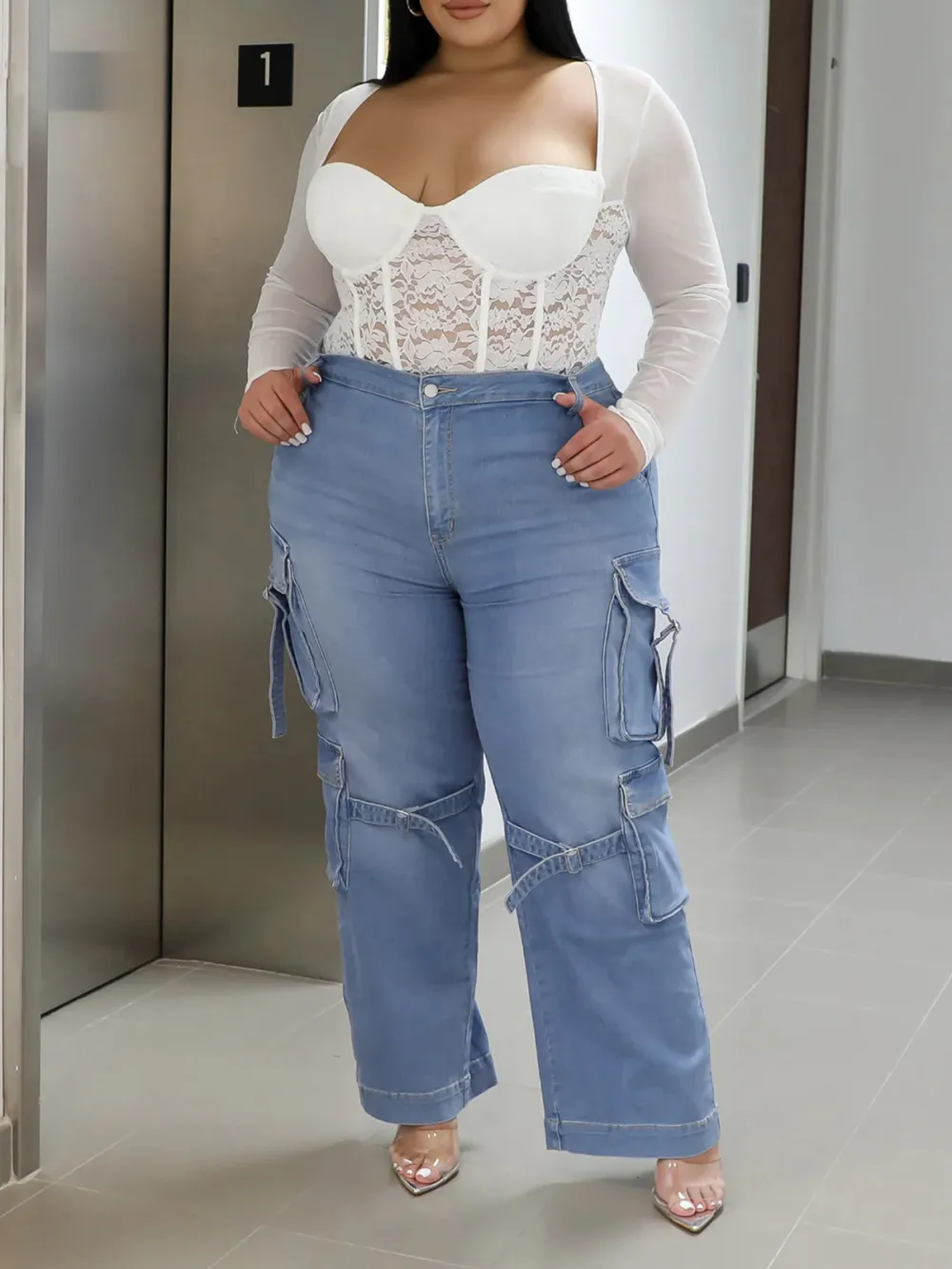 Plus-Size Fashion Women'S Cargo Denim Pants