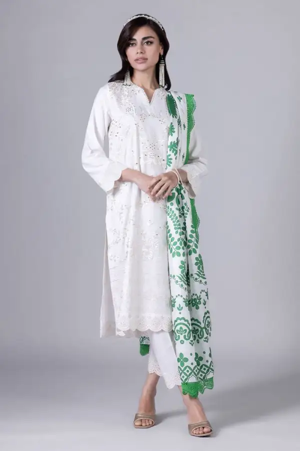 3 Piece Kurta Embroidered | Dupatta& Bottom & Tops | Color Light green