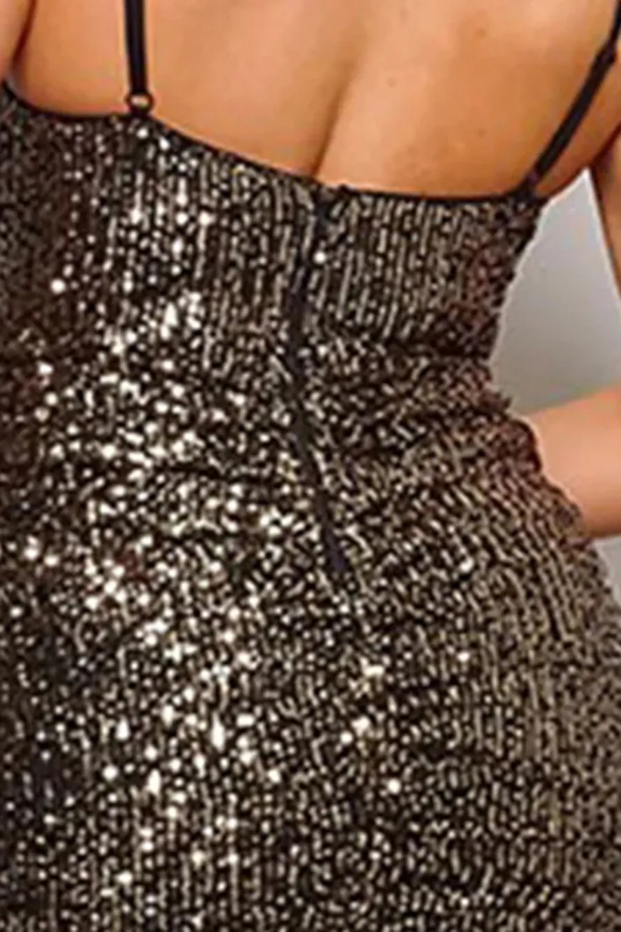 Spaghetti Strap Crossover Front Sequins Mini Dress