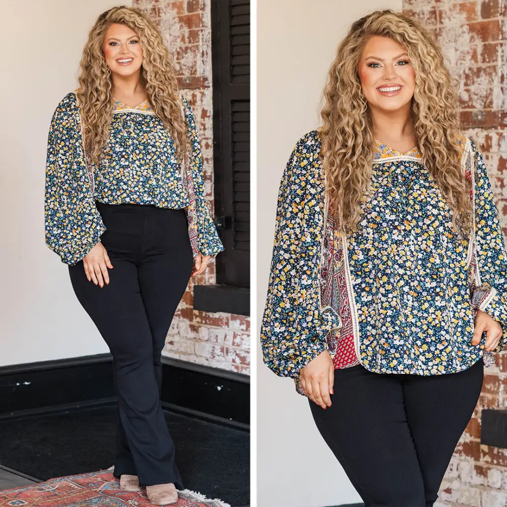 Whimsical Drapes Blouse, Navy