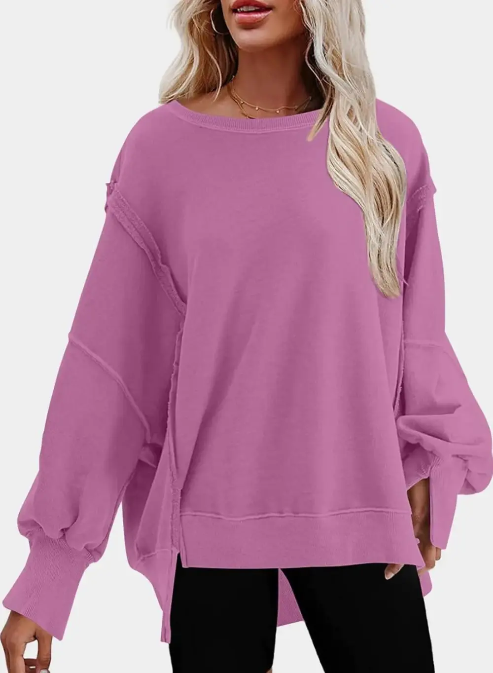 Oversized Reverse Seam Sweatshirt Long Sleeve Crewneck Pullover